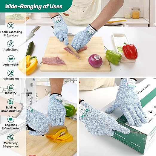 Kebada Cut Resistant Gloves, Food Grade Cut Proof Gloves for Kitchen, ANSI A4 Safety Protection, Ideal for Chef's Work, X-Large, (3 Pairs)