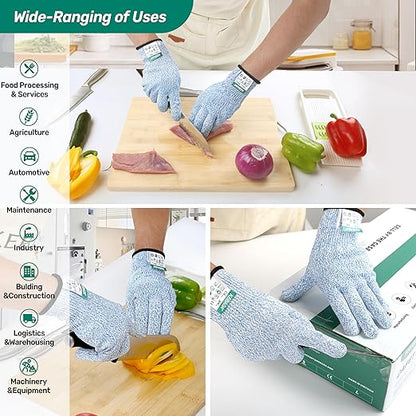 Kebada Cut Resistant Gloves, 100% Food Grade Cutting Gloves, ANSI A4 Level 5 Protection Anti Cut, Glass-Free and Steel-Free, Model C4, 6 Pairs, Medium