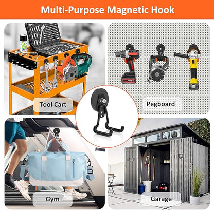 ENUODA Strong Magnetic Hooks Heavy Duty Upgraded Large Magnets with Hooks Magnetic Garage Hooks for Hanging Shovel, Broom, Wreath, Garden Tool, Toolbox, Shed, Garage, Locker, 4PCS
