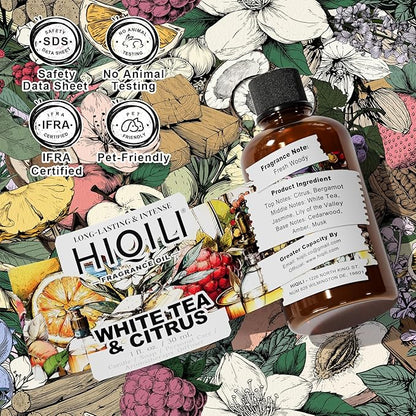 HIQILI White Tea & Citrus Fragrance Oil for Diffuser & DIY, Hotel Collection Scent for Home Air Freshener, Perfume, Wool Dryer Balls - 1 Fl Oz