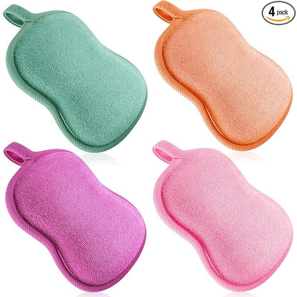 Tatuo 4 Pieces Baby Bath Sponge Cotton Baby Sponge Toddler Soft and Absorbent Loofah for Kids Babies Men Women(Red, Purple, Green, Orange)
