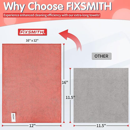 FIXSMITH Red Microfiber Cleaning Cloth -Pack of 12, Highly Absorbent Cleaning Rags, 16"X12" All Purpose Cleaning Towels for Housekeeping, Kitchen, Car, Lint Free and Reusable Microfiber Towels