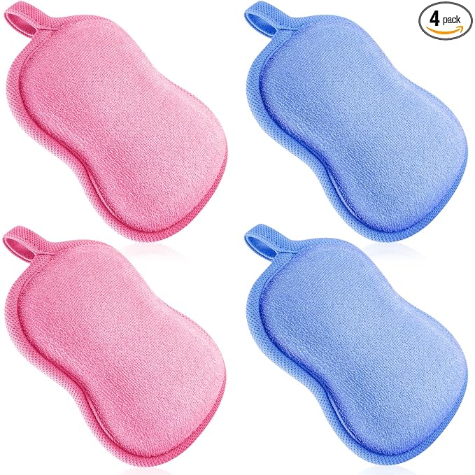 Tatuo 4 Pieces Baby Bath Sponge Cotton Baby Sponge Toddler Soft and Absorbent Loofah for Kids Babies Men Women(Pink,Blue)