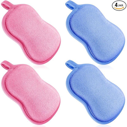 Tatuo 4 Pieces Baby Bath Sponge Cotton Baby Sponge Toddler Soft and Absorbent Loofah for Kids Babies Men Women(Pink,Blue)