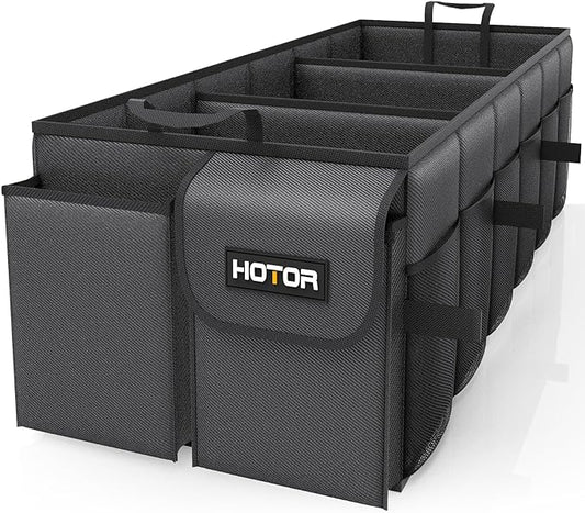 HOTOR Trunk Organizer for Car - Car Organizer, Foldable Trunk organizer for SUVs & Sedans, Sturdy Organization for Car Accessories, Tools, Sundries, Black, 3 Compartments, 31.9"×12.6"×10.6"