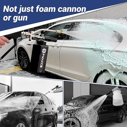 PWACCS Dual Foam Cannon with Pressure Washer Short Gun, Dual Connector Accessory, Car Wash Foam Gun Kit with 1/4" Quick Connector, 5 Sprayer Nozzles, 1.5 Liter, 5000 PSI