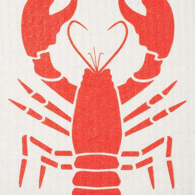 Swedish Dishcloths 2-Pack, Super Absorbent Reusable Cellulose Sponge Cloths, Eco-Friendly Kitchen Cleaning Towels, Machine Washable, with Red Lobster Print, 7.87x6.88 inch