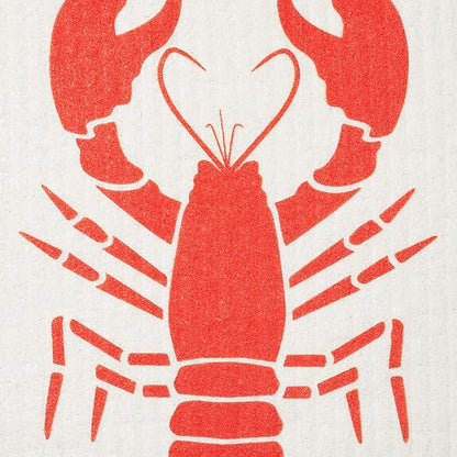 Swedish Dishcloths 2-Pack, Super Absorbent Reusable Cellulose Sponge Cloths, Eco-Friendly Kitchen Cleaning Towels, Machine Washable, with Red Lobster Print, 7.87x6.88 inch