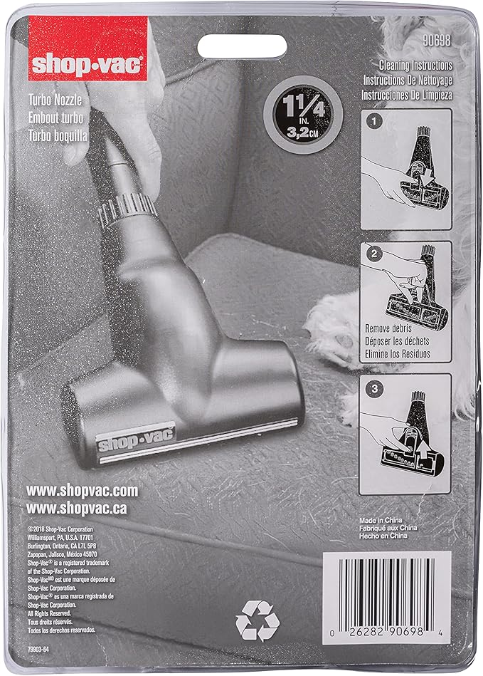 Shop-Vac 9069833 Turbo Nozzle, 1.25 Inch Diameter, Enhanced Suction Power, Deep Cleaning Carpets and Upholstery, (1-Pack)
