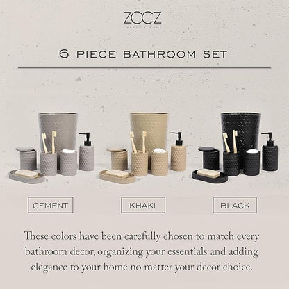 zccz 6 Piece Bathroom Accessories Set, Toothbrush Holder, Toothbrush Cup, Soap Dispenser,Bathroom Vanity Tray, Qtip Holder, Trash Can - Black