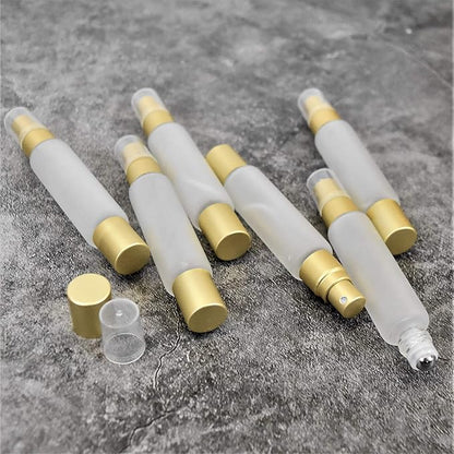 6-Pack Frosted Clear Glass Bottles with Dual Ends – Sprayer & Roller Tops – Leakproof, Quality Essential Oil & Perfume Bottles with Elegant Gold Accents – Refillable Custom Blend Containers