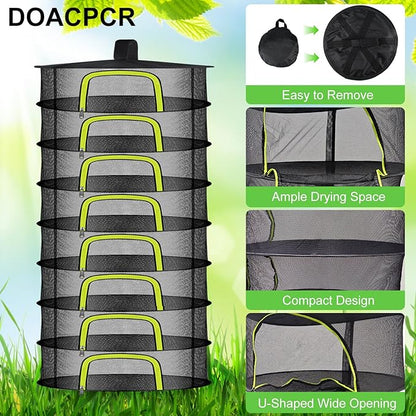 8 Layer Herb Drying Rack, Herb Drying Rack Hanging Mesh, Foldable Grass Drying Rack With U-Shaped Zipper, Garden Scissors, Hooks, For Drying Herbs Plants, Flowers, Fruits, Food(8 Layers-23.62'')