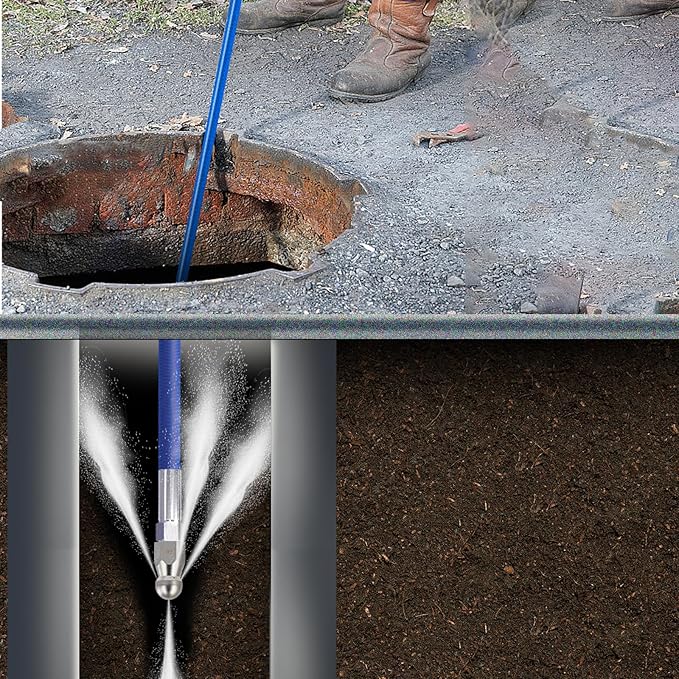 Sewer Jetter Kit for Pressure Washer 100FT, 5800 PSI Water Jet Drain Cleaner Hose 1/4 Inch NPT Corner, Rotating and Button Sewer Jetting Nozzles, Waterproof Tape, Spanners, and Pearl Corsage Pin