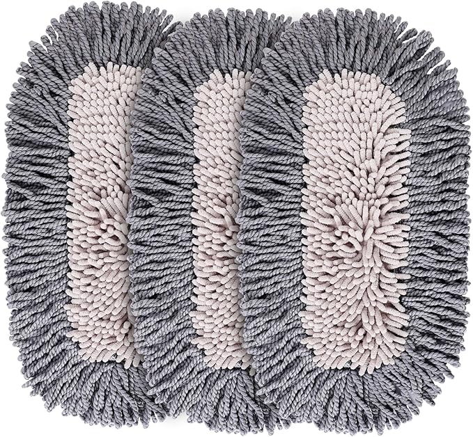 CLEANHOME Microfiber Dust Mop Replacement Pads for Hardwood Floor Cleaning, Washable and Reusable Chenille Mop Pads 3 Packs