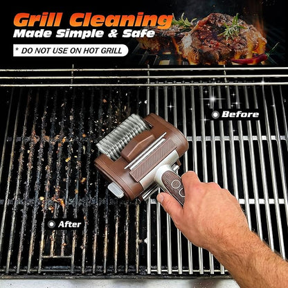 Electric Grill Brush for Outdoor Grill, Rechargeable BBQ Grill Cleaner Stainless Steel Brush with 450RPM Stainless Roller,LED Light, Scraper,Grilling Gifts for Men/Dad