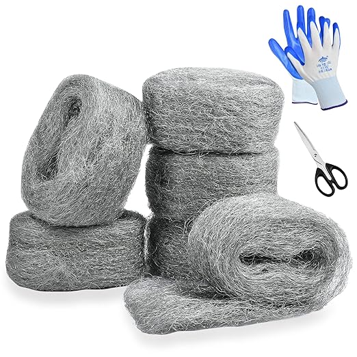 78 Feet Steel Wool Fill Fabric Kit, Coarse Steel Wire Wool DIY Gap Fill Fabric for Mice Holes, Wall Cracks, Vents, Pipeline (6 Rolls)