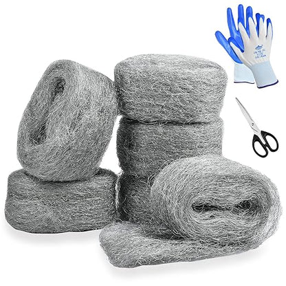 78 Feet Steel Wool Fill Fabric Kit, Coarse Steel Wire Wool DIY Gap Fill Fabric for Mice Holes, Wall Cracks, Vents, Pipeline (6 Rolls)