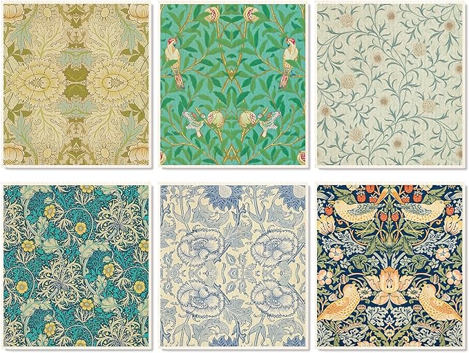 JarThenaAMCS 6 Pcs William Morris Swedish Kitchen Dishcloth Greenery Vines Flower Absorbent Cotton Kitchen Towels Reusable Dish Towels for Party Home Housewarming Cleaning Counter Wipes, 7 x 8 Inch