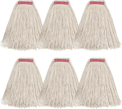 Matthew Cleaning 24oz 6Pack Cotton Floor Mop,Cotton Looped-Open String Heavy Duty String Mop Refills, Universal Headband Blend,Mop Head Replacement for Home, Industrial and Commercial Use(White)