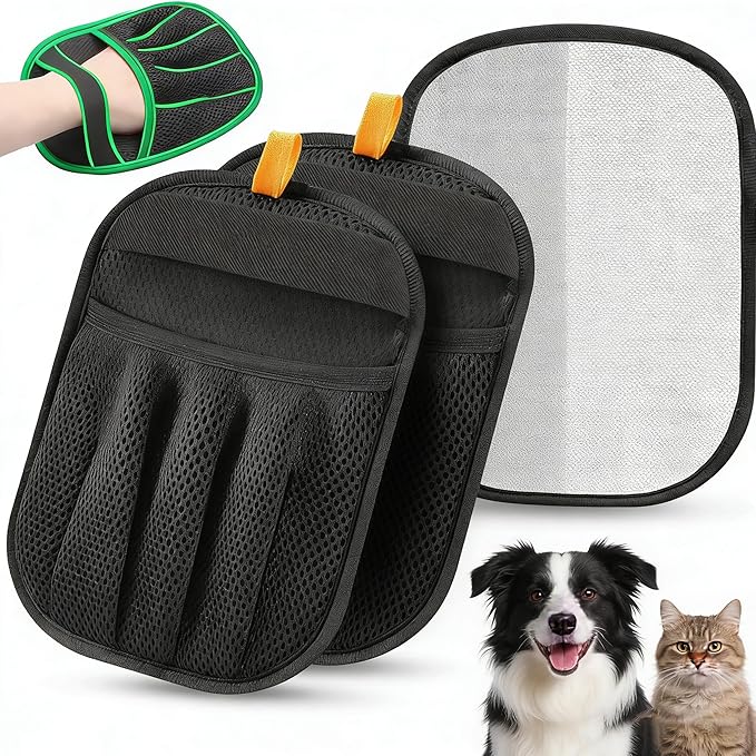 2pcs 2026 Upgraded Five-Finger Electrostatic Pet Hair Removal Gloves for Cats & Dogs, Reusable Pet Hair Remover for Laundry, Couch, Carpet, Car Seat, Furniture - Grooming & Cleaning Glove Set