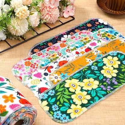 FuWeave 30 Pack Reusable Toilet Paper Washable Soft Bidet Towels Bulk Gifts Paperless Rolls Flannel Cotton 12'' x 4.3" Family Cloth Wipes Bathroom Napkins with Cardboard (Floral)