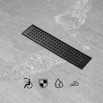SaniteModar Linear Shower Drain, Black Shower Drain 12 inch with Square Hole Panel, Matte Black Linear Drain with Hair Strainer and Leveling feet