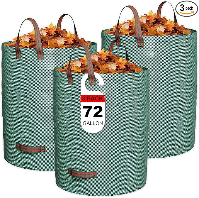 GreatBuddy 72 Gallon Leaf Bags Reusable 3 Pack, Heavy Duty Collapsible Lawn and Leaf Bag, Self-Standing with Top & Bottom Handles, PP Waterproof Yard Waste Bags for Leaves Grass Clippings Debris