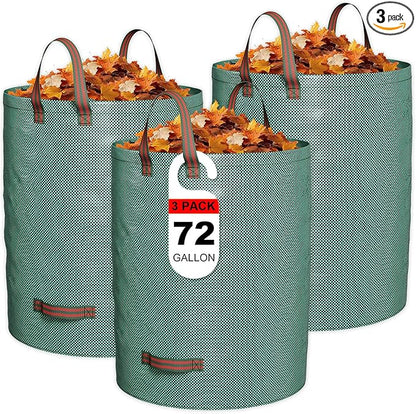 GreatBuddy 72 Gallon Leaf Bags Reusable 3 Pack, Heavy Duty Collapsible Lawn and Leaf Bag, Self-Standing with Top & Bottom Handles, PP Waterproof Yard Waste Bags for Leaves Grass Clippings Debris