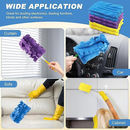 5 PCS Microfiber Duster Refill Reusable, Washable Cleaning Pads, 360 Cleaning Pads for Fan, Home，Window,Pet,Blinds,Furniture, Floor(Include 1 Handle)，Reusable dusters for Cleaning and Damp Duster