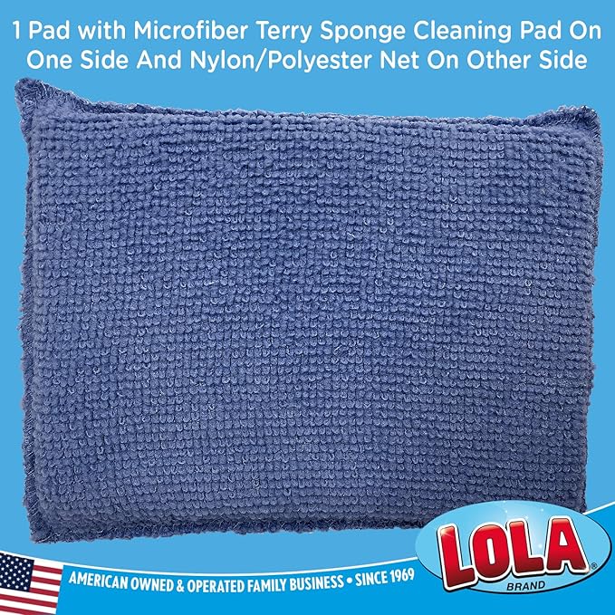 LOLA Microfiber Terry & Nylon Net Sponge Scrubber Pad, Non Scratch 2-Way Cleaning, Gently Scrubs & Wipes Clean, 1 Count