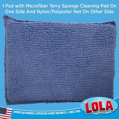 LOLA Microfiber Terry & Nylon Net Sponge Scrubber Pad, Non Scratch 2-Way Cleaning, Gently Scrubs & Wipes Clean, 1 Count