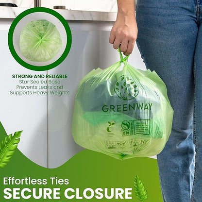 GREENWAY 3 Gallon Compostable Bags with Handles – 100 Count, Extra Thick 0.70 Mil – BPI & OK Home Certified – Small Trash Bags for Countertop Compost Bins, Food Waste, Bathroom, Cat Litter