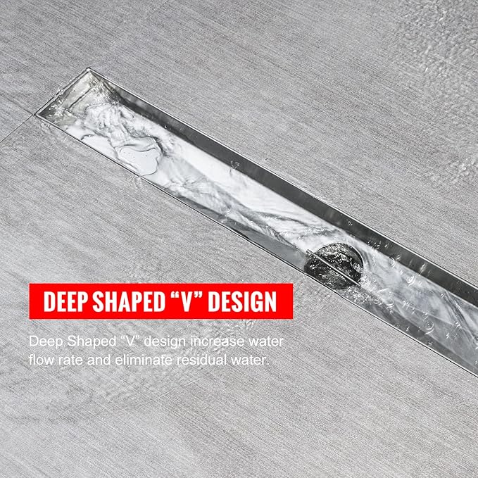 SaniteModar Shower Drain, 20 inch Linear Shower Drain with Removable Square Hole Panel, AISI 304 Stainless Steel Brushed Shower Floor Linear Drain with Adjustable Feet and Hair Strainer