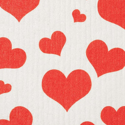 Swedish Dishcloths 2-Pack - Super Absorbent Reusable Cellulose Sponge Cloths, Eco-Friendly Kitchen Cleaning Towels, Machine Washable, Flying Hearts Design, 7.87"x6.88"