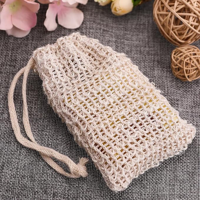 BBTO 5 Pieces Soap Saver Bag Cotton Linen Exfoliating Soap Pouch for Foaming and Drying, Shower, Scrubber(9 x 14 cm,Beige)
