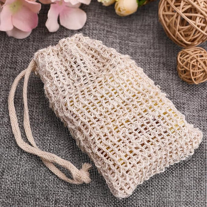BBTO 5 Pieces Soap Saver Bag Cotton Linen Exfoliating Soap Pouch for Foaming and Drying, Shower, Scrubber(9 x 14 cm,Beige)
