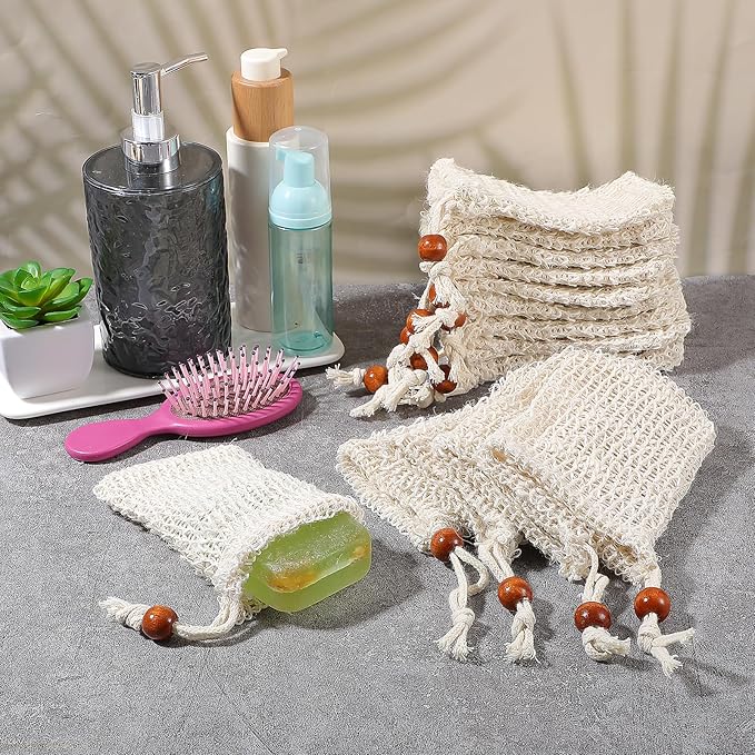 Molain 50 Pack Soap Bags, Natural Sisal Soap Saver Bag, Bar Soaps Pouch for Exfoliating, Foaming, and Drying