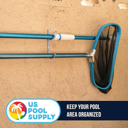 U.S. Pool Supply Pool Pole Hanger - 2 Aluminum Pool Hooks for Poles - Equipment Fence Hook for Nets, Skimmers, Leaf Rakes, Vacuums, Vacuum Hoses, Telescopic - Attach Accessories, Holder Organizer