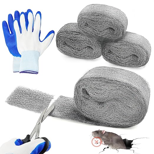 AJART Steels Wools Mice Control - #0000 Steel Wool Metal Fabric Mesh - As Gaps Fillers to Keep Mice Away - Protection for Siding, Pipelines, Garden Vents and Garages - 4Pcs