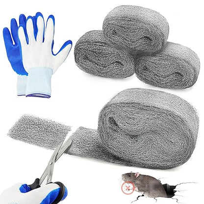 AJART Steels Wools Mice Control - #0000 Steel Wool Metal Fabric Mesh - As Gaps Fillers to Keep Mice Away - Protection for Siding, Pipelines, Garden Vents and Garages - 4Pcs