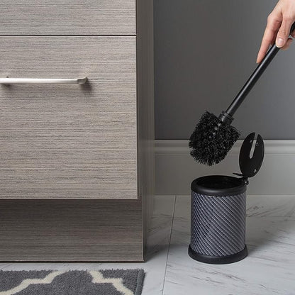 Bath Bliss Toilet Brush and Holder | Self Closing Lid | 360 Degree Brush Head | Bathroom Cleaning | Compact Size | Storage and Organization | Carbon