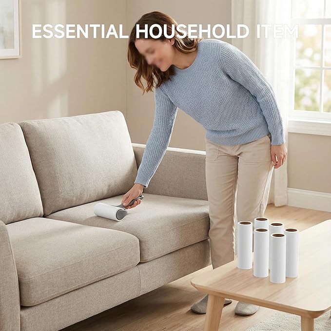 5 Pack 9.5 Inch Lint Roller Refills, 60 Sheets Per Roll - 300 Total Sheets | Sticky Adhesive Lint & Pet Hair Remover for Clothes, Furniture, Car Seats & Bedding (5, 9.5 Inch)