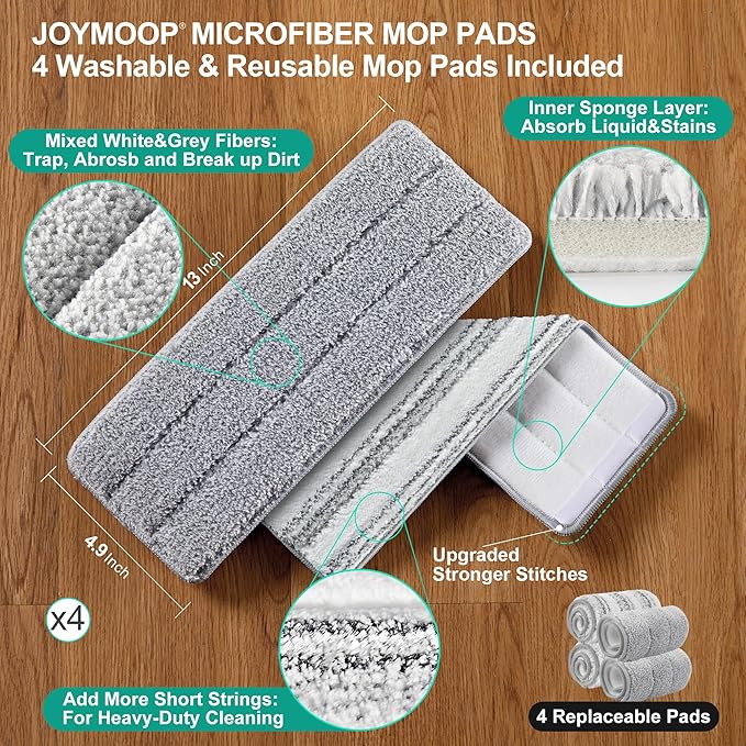 JOYMOOP Mop and Bucket Set, Flat Mop Flat Head, Microfiber Dust Mops for Household & Commercial Wall Cleaner with Long Handle, Hands-Free Floor Cleaning