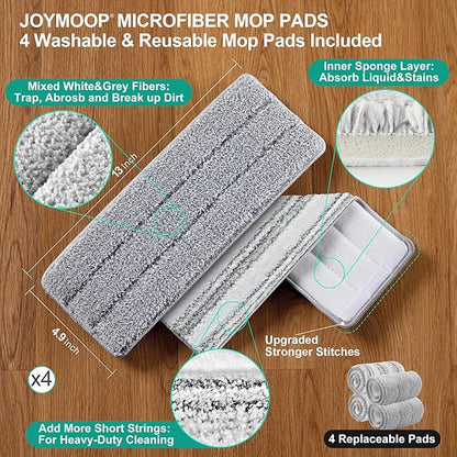 JOYMOOP Mop and Bucket Set, Flat Mop Flat Head, Microfiber Dust Mops for Household & Commercial Wall Cleaner with Long Handle, Hands-Free Floor Cleaning
