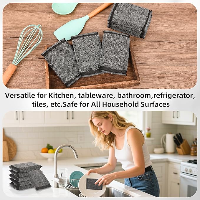 Kitchen Dish Sponges Steel Scrubbers - 6 Pack Black Non Scratch Heavy Duty Scrub Sponges，Reusable Multipurpose Metal Cleans for Washing Dishes，Pots and Pans，Household Cleaning，Bathroom