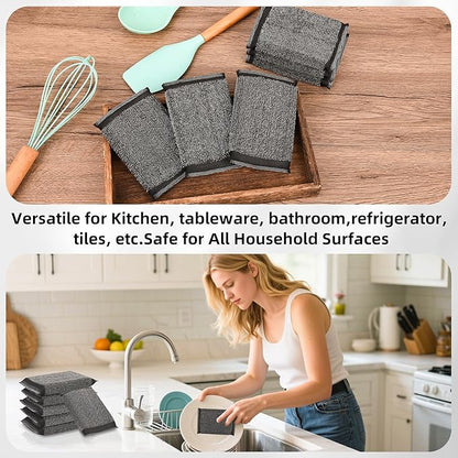 Kitchen Dish Sponges Steel Scrubbers - 6 Pack Black Non Scratch Heavy Duty Scrub Sponges，Reusable Multipurpose Metal Cleans for Washing Dishes，Pots and Pans，Household Cleaning，Bathroom