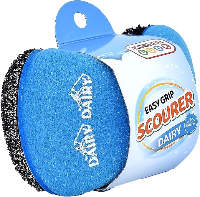 Dairy Blue Scouring Sponge - Easy Grip Handle Scour Pad with Steel Wool – Color Coded Kitchen Tools by The Kosher Cook