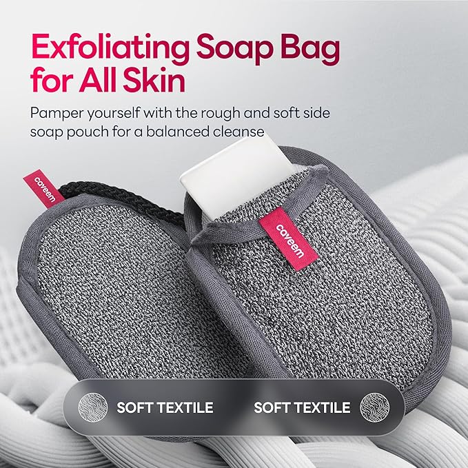 CAVEEM 2 Pack Dual-Sided Softness Exfoliation Soap Pouch, Soap Saver Bag for Bar Soap, Soap Mesh Pocket Bar Holder for Washing Body, Soap Sack Sponge Bag for Shower Bath