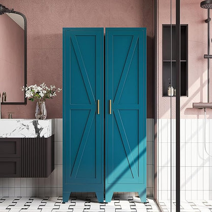 67" H Broom Closet Storage Cabinet,Metal Cleaning Cabinet,Narrow Storage Cabinets with 4 Adjustable Shelves,Slim Tall Floor Cabinet