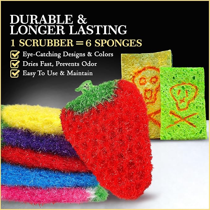Dish Scrubbie Non-Scratch Dish Scrubber-Long Lasting & Odorless, Safe on Non-Stick, Cast Iron, Glass and Other Surfaces, Reusable Kitchen Sponge Alternative for Kitchen, Bathroom & Floors (Pack of 5)